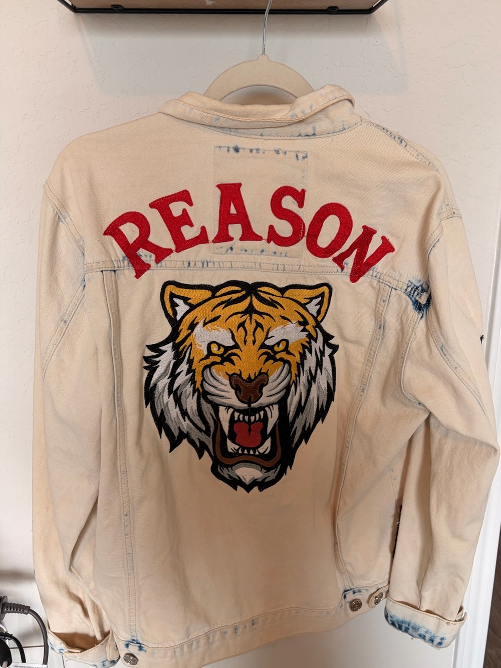 Reason Beige Jacket with Red Logo and Tiger Patch